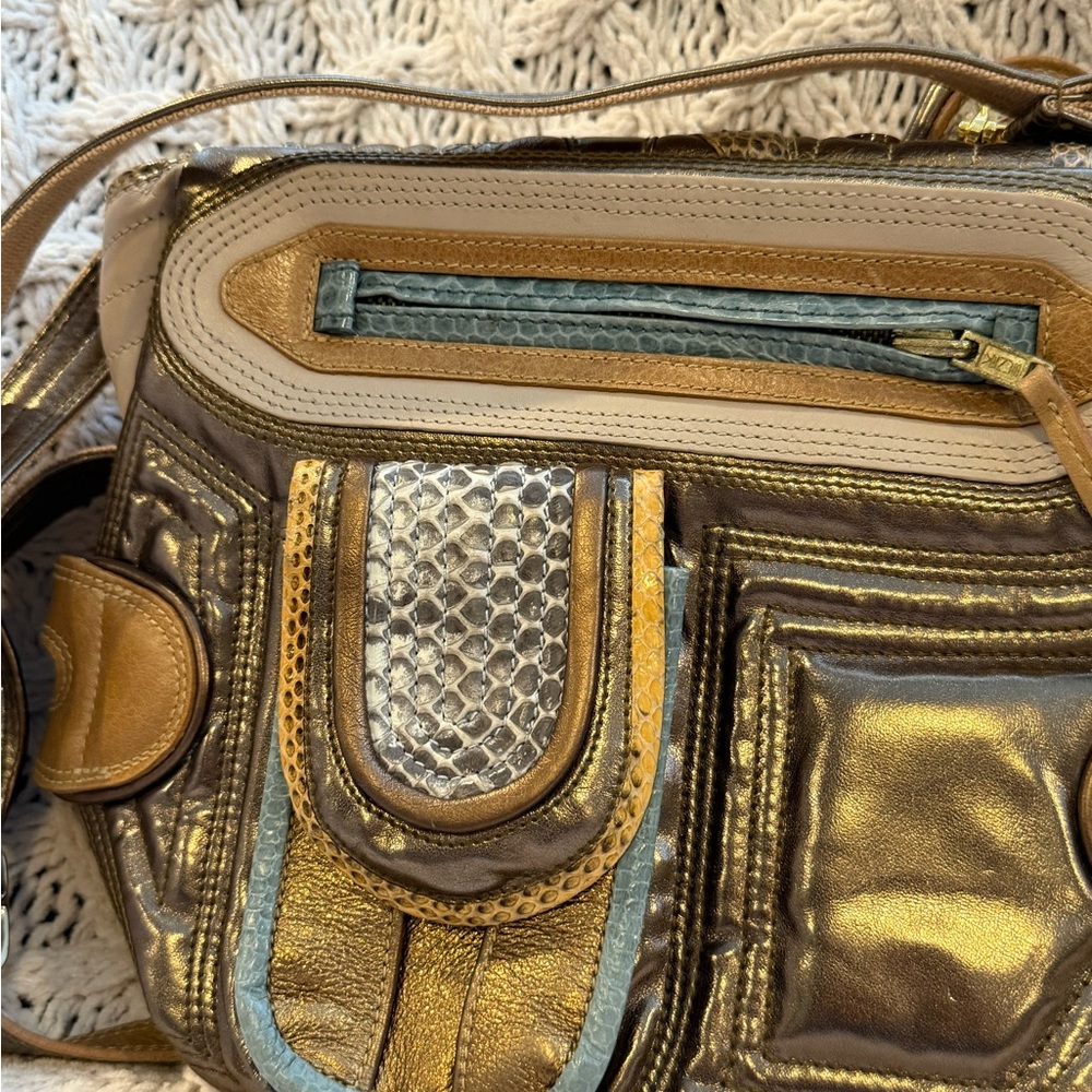 Bracher Emden Buckle Purse Tan Beige Snakeskin Leather Embellished New - Picture 7 of 11